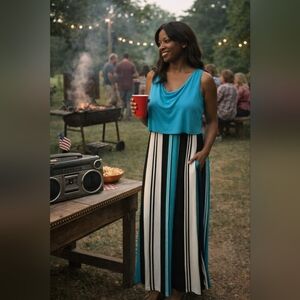 Liberty Love Blue and Black Striped Maxi Dress